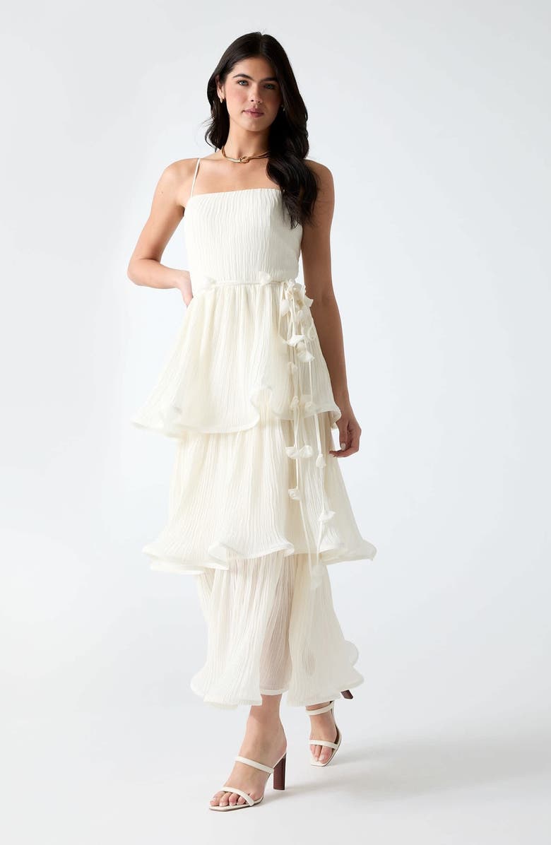 GUESS Alessia Sleeveless Tiered Ruffle Maxi Dress, Alternate, color, White