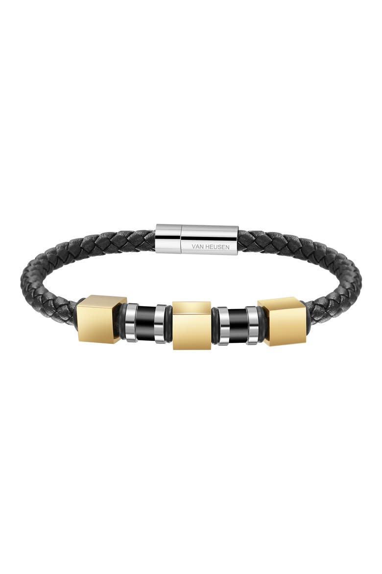 Men's Ornaments Leather Bracelet, Main, color, GOLD