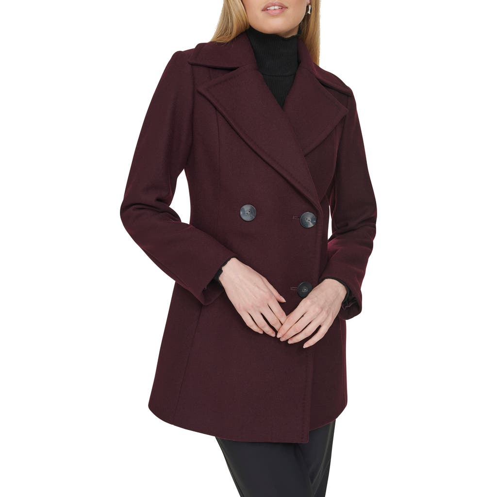 Cole Haan Fine Wool Blend Twill Peacoat In Burgundy