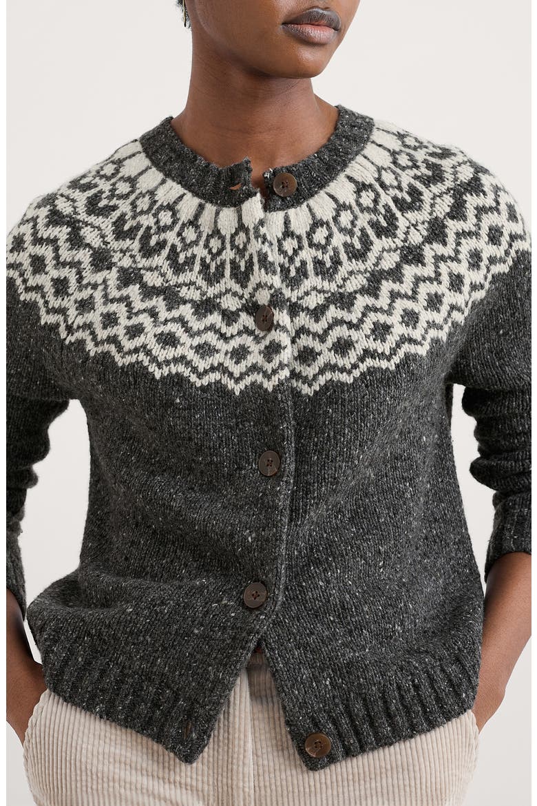 Port Kinnis Fair Isle Merino Wool Blend Cardigan, Main, color, KNIT WAG TAIL COAL ARAN
