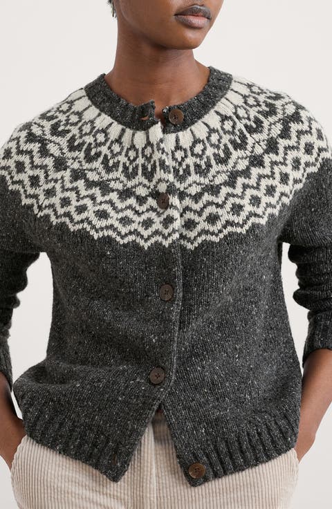 Port Kinnis Fair Isle Merino Wool Blend Cardigan