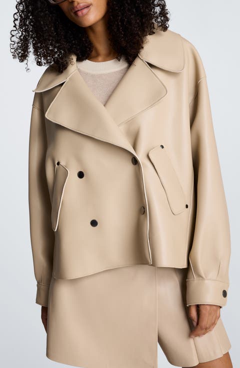 Faux Leather Short Trench Coat