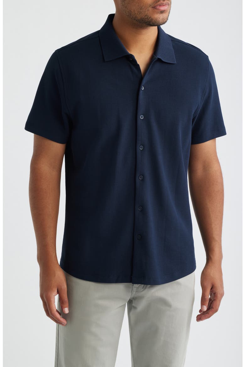 Sorrell Short Sleeve Cotton Piqué Button-Up Shirt, Main, color, NAVY