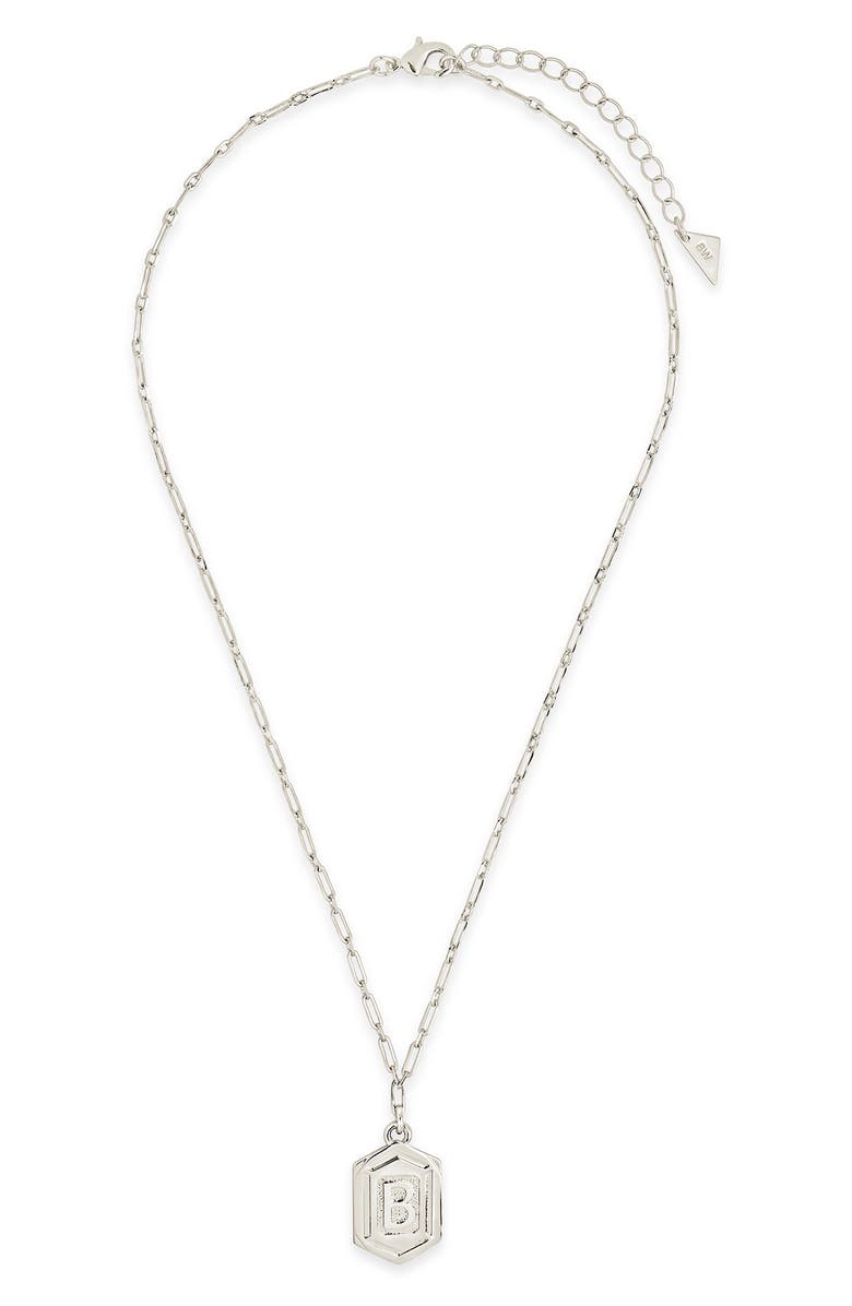 Sterling Forever Rhodium Plated Hexagon Tag Initial Pendant Necklace, Alternate, color, Silver-B
