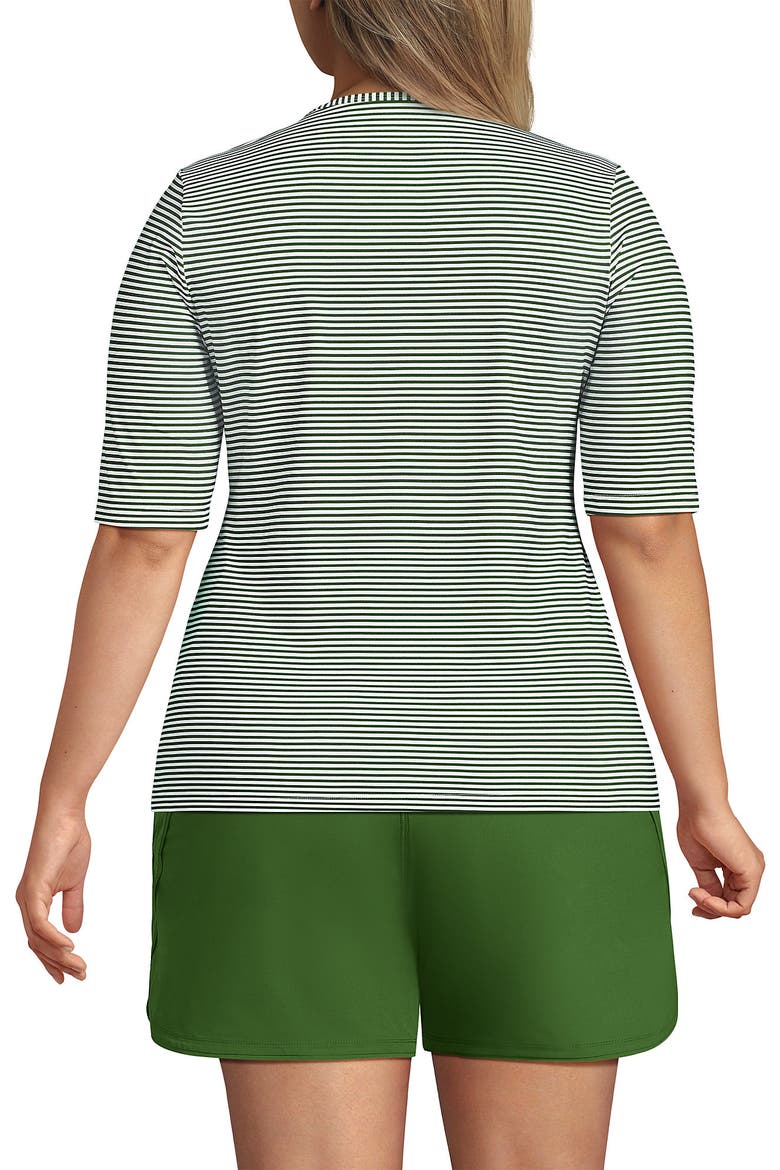SunShade UPF 50 Elbow Sleeve Rash Guard Swim Tee, Alternate, color, Fusion Green Mini Stripe