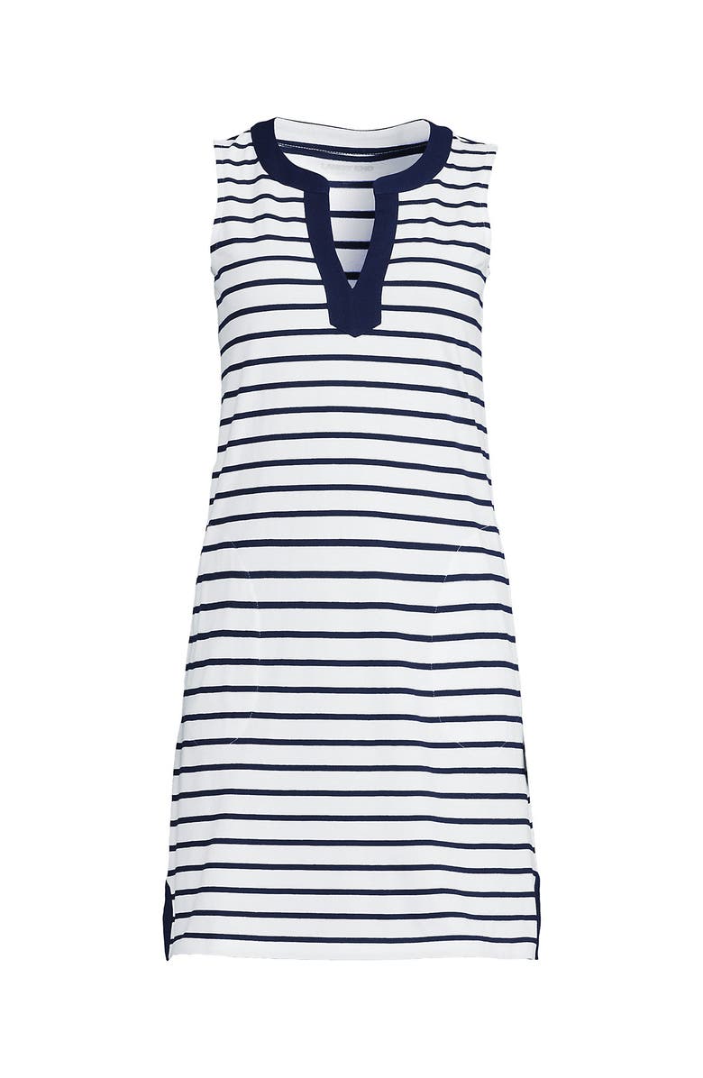 Lands' End Plus Size Cotton Jersey Notch Neck Dress, Alternate, color, Navy/White Breton Stripe