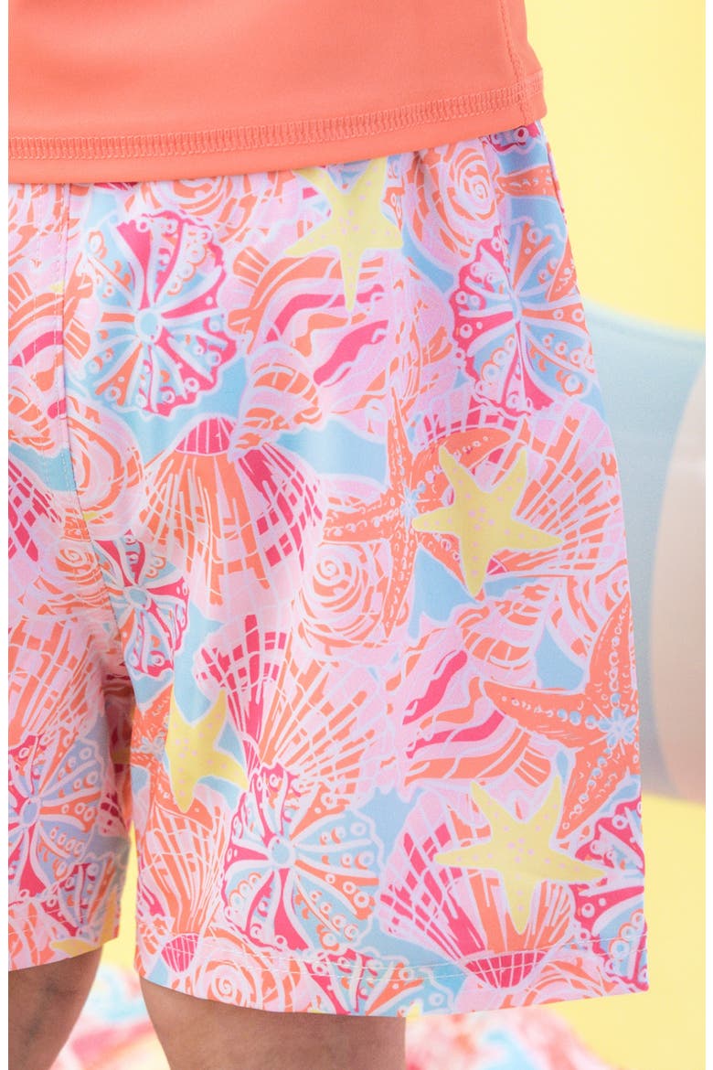Kids' Sunset Seashells UPF 50+ Swim Trunks, Alternate, color, ORANGE