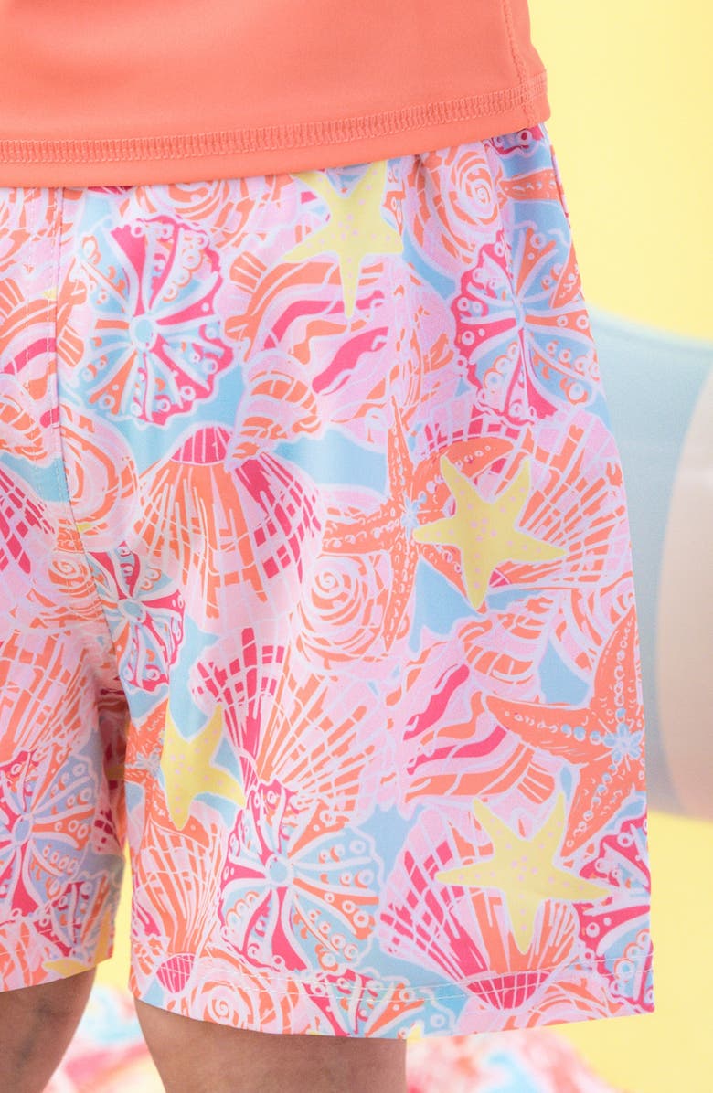 RuggedButts Kids' Sunset Seashells UPF 50+ Swim Trunks, Alternate, color, Orange