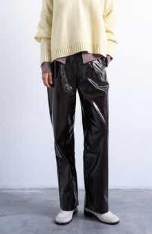 Topshop Pleat Front Straight Leg Faux Leather Pants