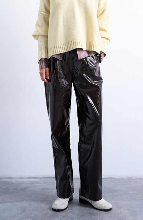 Topshop Pleat Front Straight Leg Faux Leather Pants