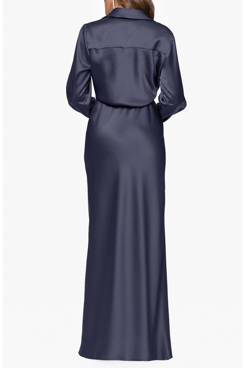 Collar Long Sleeve Satin Gown, Alternate, color, NAVY