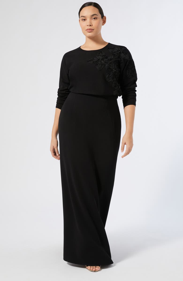 Marina Rinaldi Ravello Floral Embroidered Sweater, Alternate, color, Black