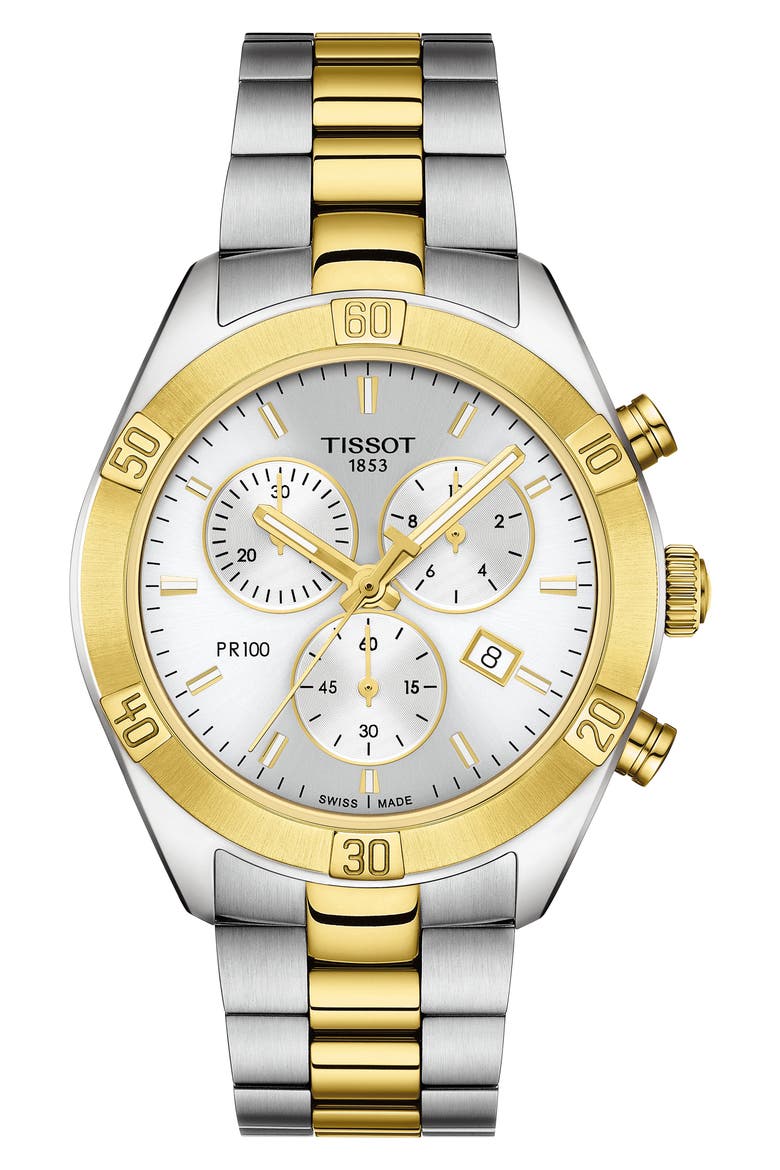 PR 100 Classic Chronograph Bracelet Watch, 38mm, Main, color, SILVER/ GOLD