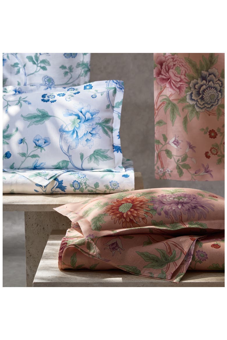 Simone Floral Print Linen Flat Sheet, Alternate, color, SEA