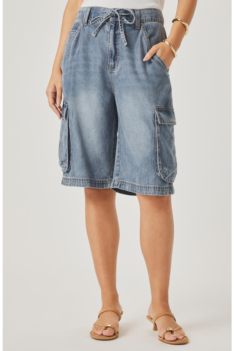 Denim Cargo Shorts, Main, color, BLEACHED INDIGO BLUE