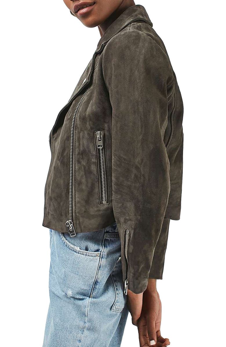 Topshop 'Julie' Suede Moto Jacket, Main, color,