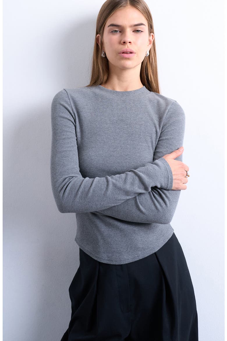 Rib Crewneck Top, Main, color, GREY