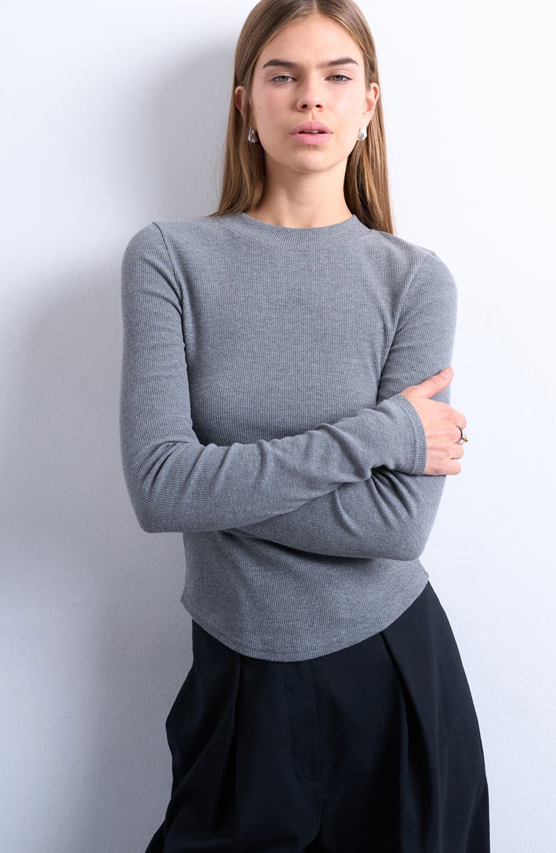 Topshop Rib Crewneck Top, Main, color, Grey