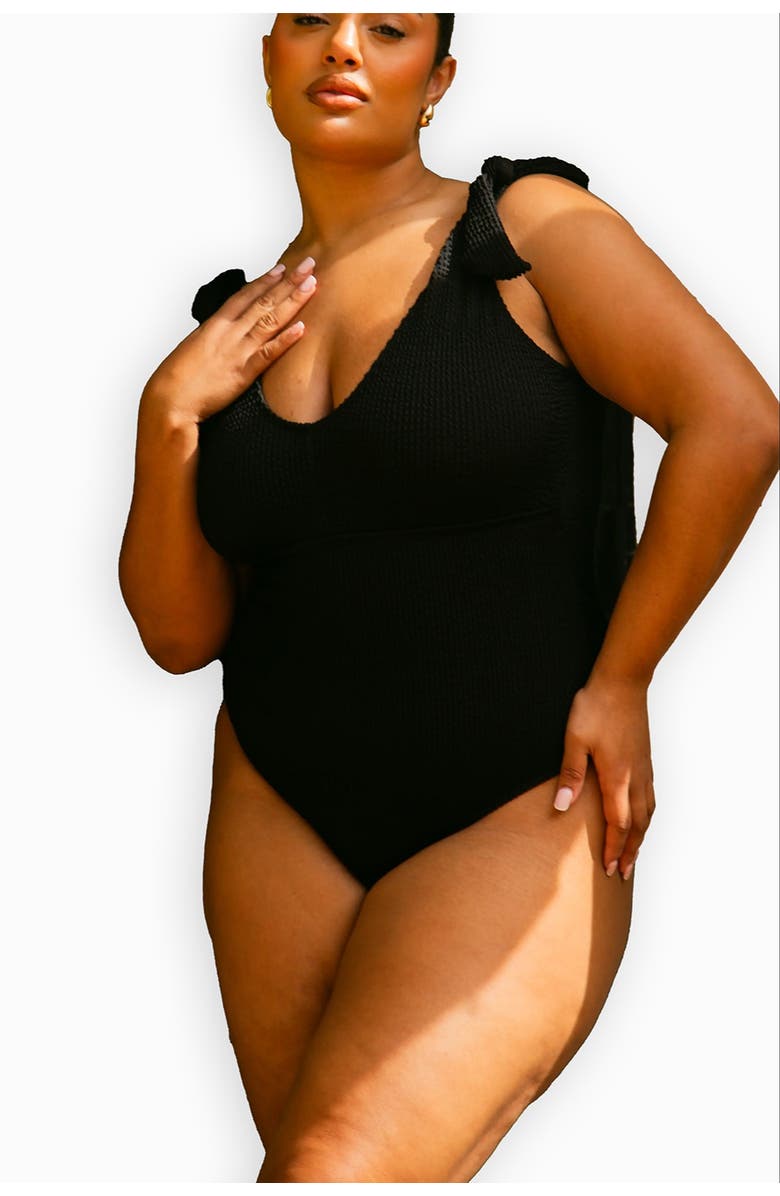 FASHION-SZN CURVE Sculpted Crinkle Tie Strap Swimsuit, Main, color, Black