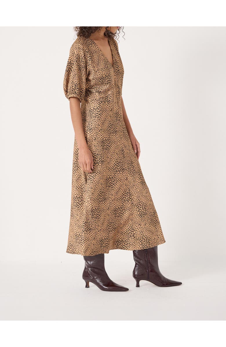 Hush Grace V-Neck Puff Sleeve Satin Dress, Alternate, color, Deer Brown