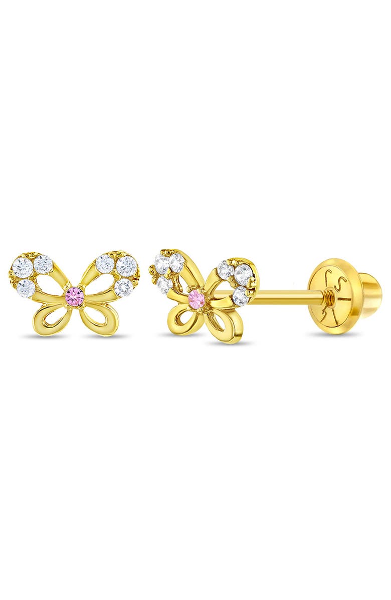 In Season Jewelry 14k Jeweled Flutering Butterfly Earrings, Main, color, Pink