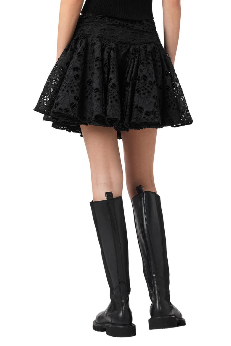 Dotty Pleated Eyelet Miniskirt, Alternate, color, BLACK