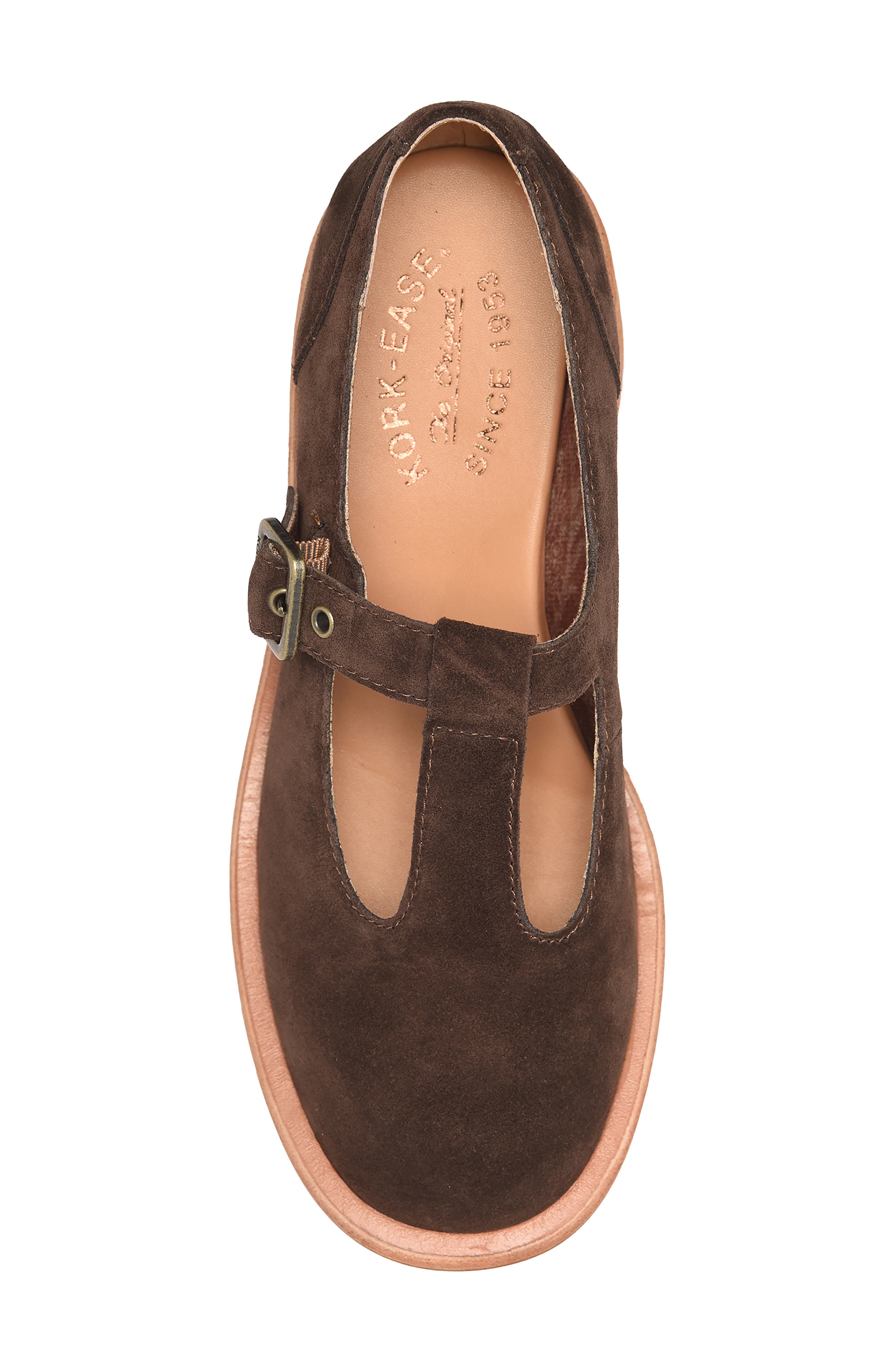 Jesse Leather T-Strap Pump, Alternate, color, DARK BROWN SUEDE