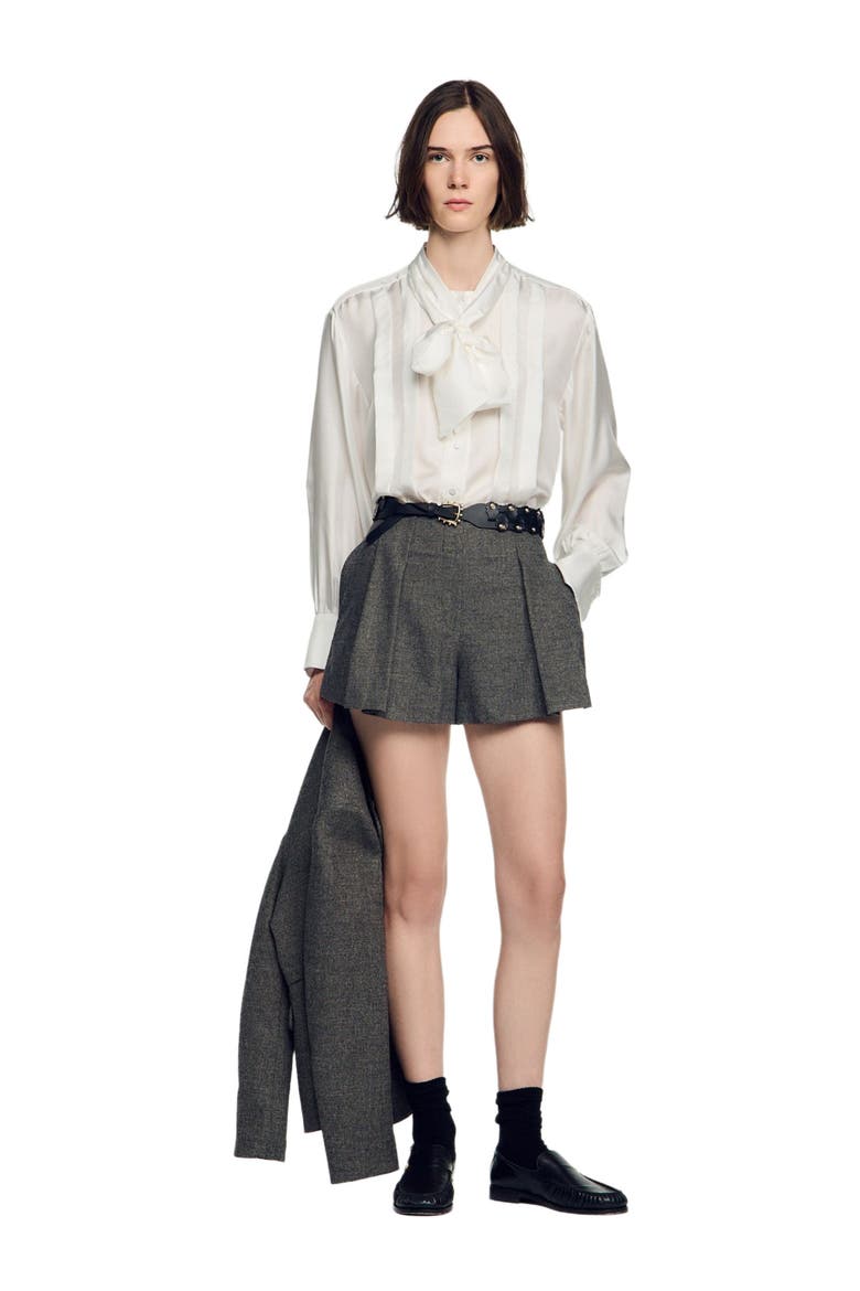 Houndstooth Wool Shorts, Alternate, color, Grey