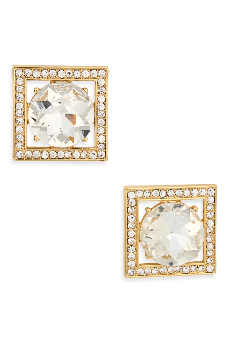 Crystal Square Earrings, Main, color, GOLD
