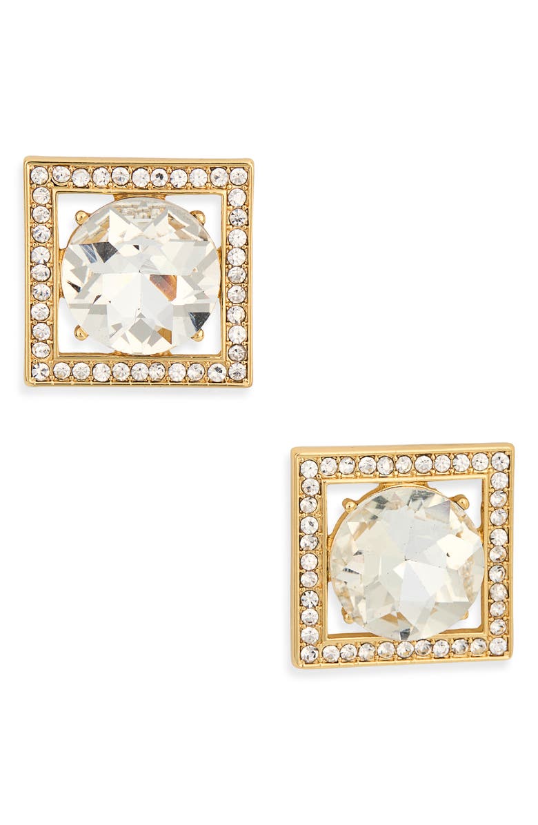 Kenneth Jay Lane Crystal Square Earrings, Main, color, Gold