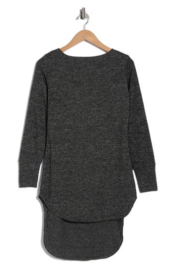 Go Couture Boat Neck High Low Sweater In Gray