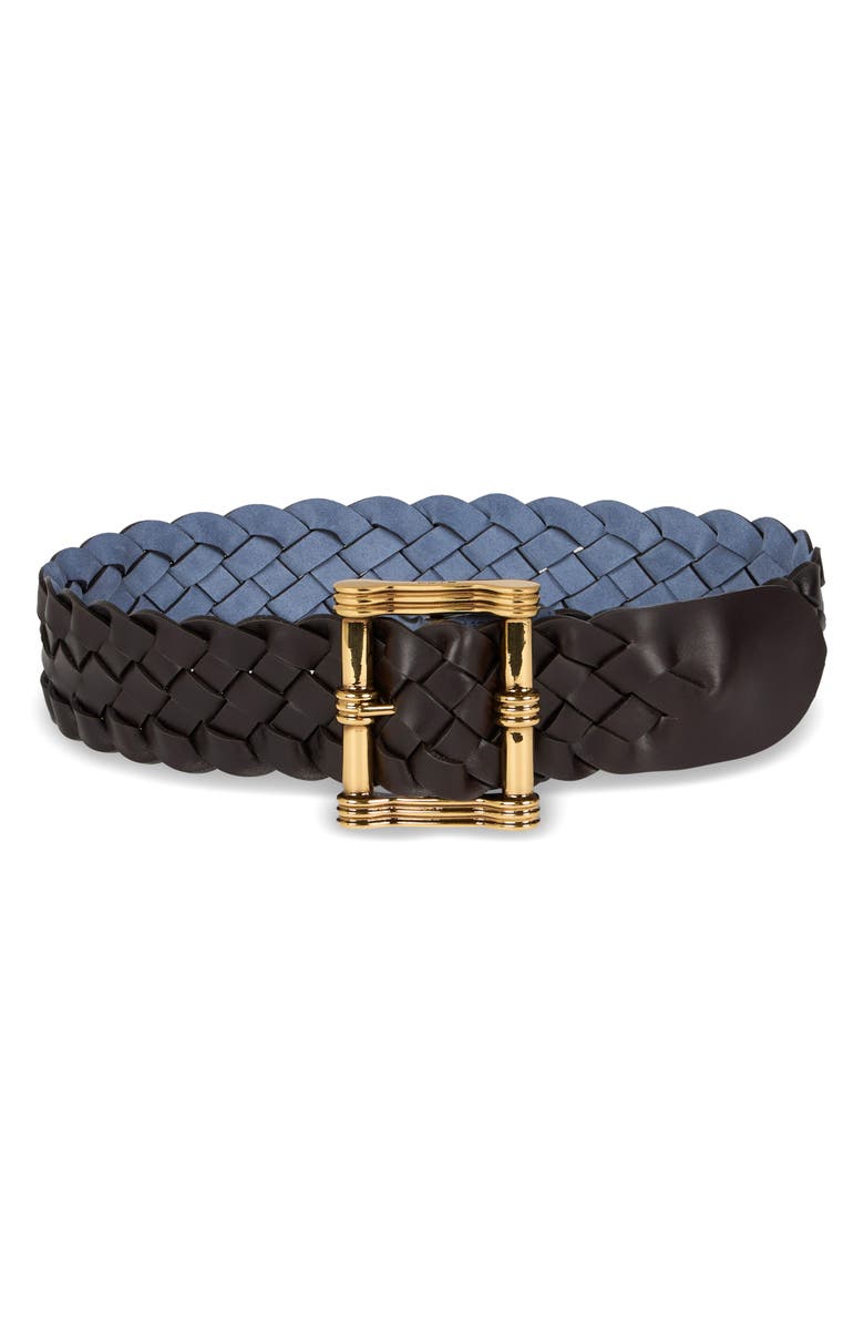 Etro Woven Reversible Suede Belt, Alternate, color, Avio