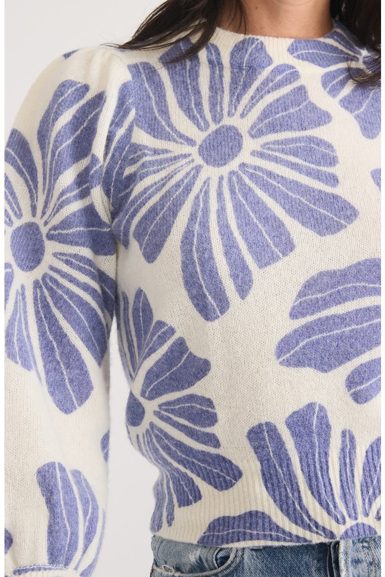 Floral Print Balloon Sleeve Crewneck Sweater, Alternate, color, BLUEFLORAL