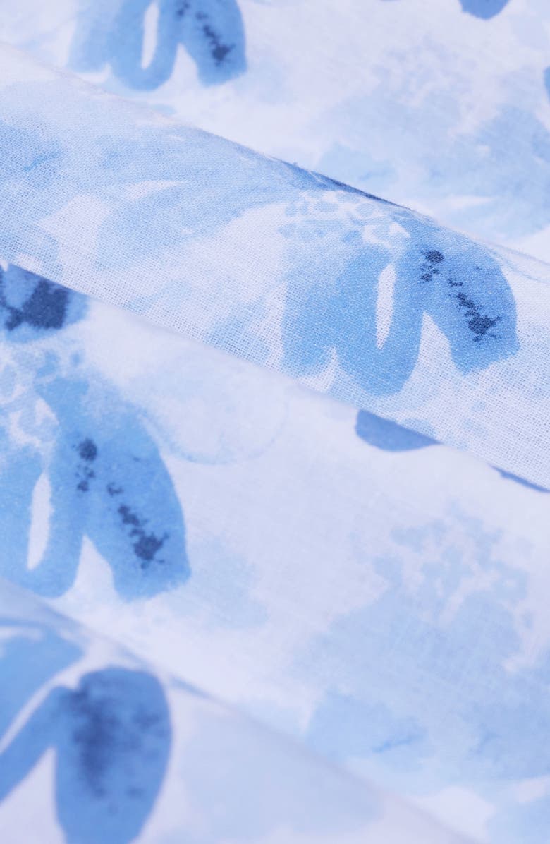 Bugatchi Orson Shaped Fit Abstract Floral Short Sleeve Linen & Cotton Button-Up Shirt, Alternate, color, Classic Blue