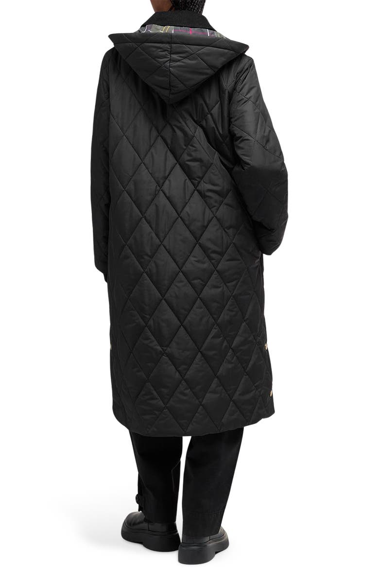Barbour Meredith Quilted Hooded Long Coat, Alternate, color, Black/ Classic Tartan