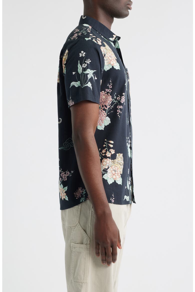 Journey Floral Short Sleeve Button-Up Shirt, Alternate, color, BLACK