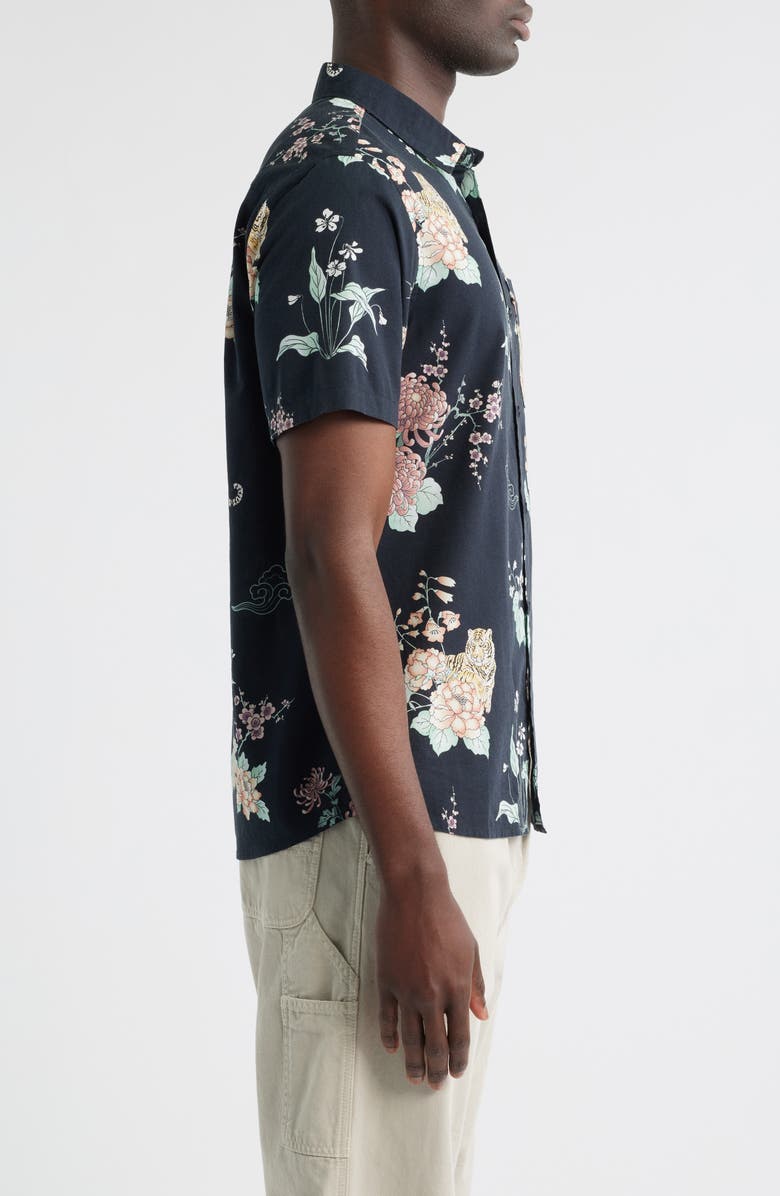 Roark Journey Floral Short Sleeve Button-Up Shirt, Alternate, color, Black