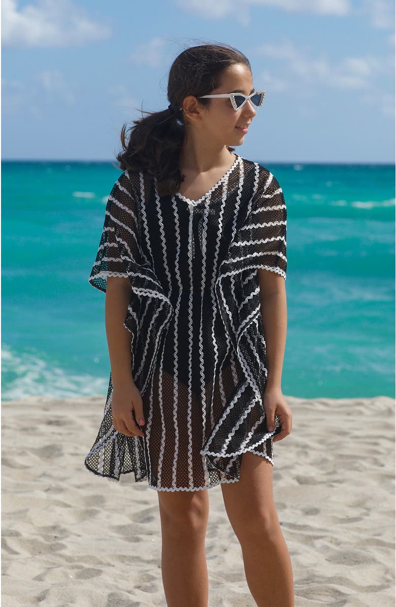 NESSI BYRD Striped Mesh Caftan Pareo, Alternate, color, Black-White
