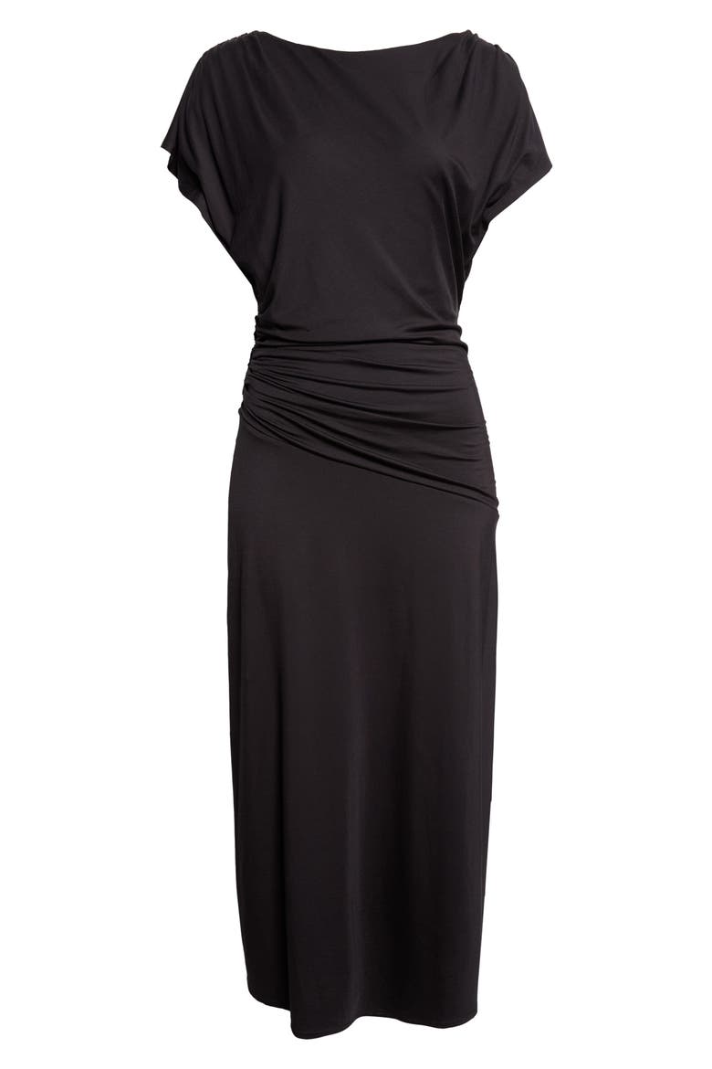 Lila Ruched Midi Dress, Alternate, color, BLACK