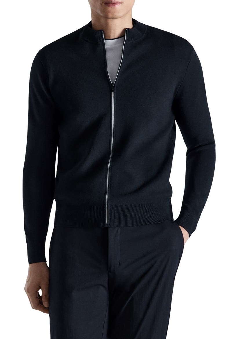 Comfort Stretch Crewneck Zip Cardigan, Main, color, NAVY