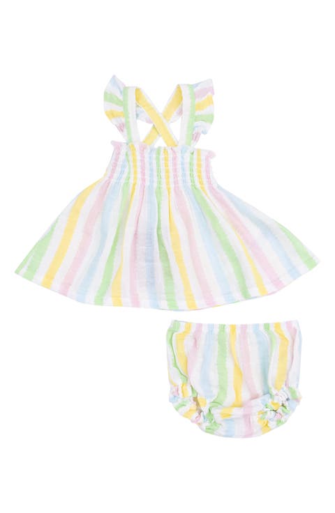 Rickrack Smocked Organic Cotton Ruffle Strap Top & Bloomers Set (Baby)