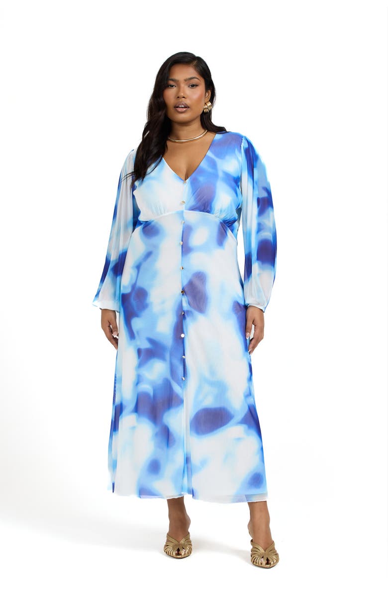 FASHION-SZN CURVE Vibrant Tie Dye Midi Dress, Alternate, color, Blue