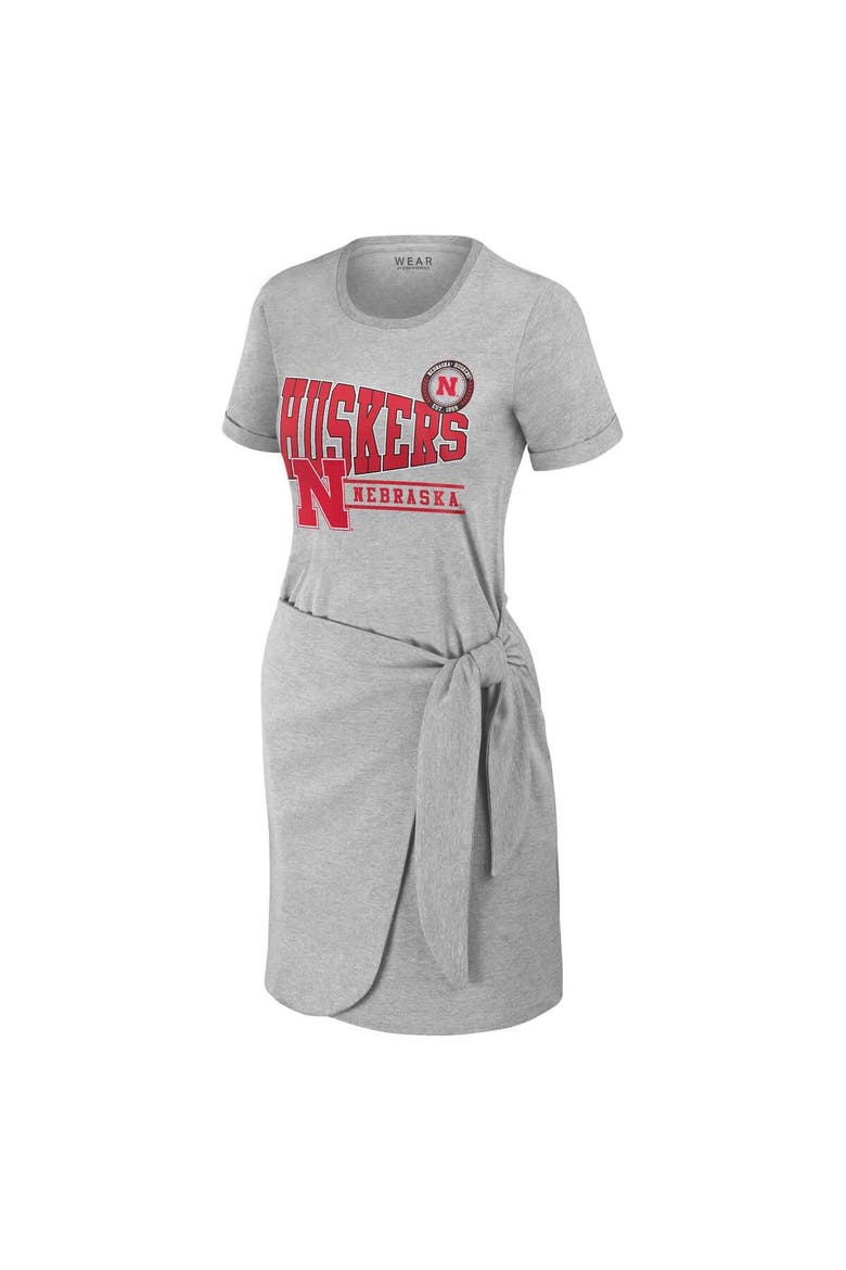 Women's WEAR by Erin Andrews Heather Gray Nebraska Huskers Knotted T-Shirt Dress, Alternate, color, Heather Gray