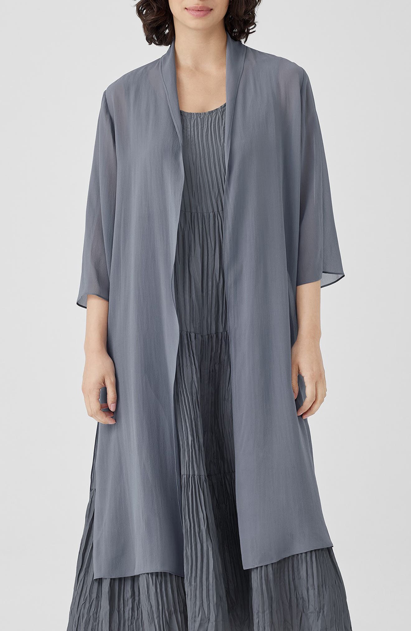 Eileen Fisher Open Front Silk Chiffon Jacket