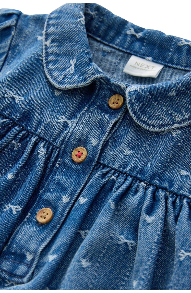 NEXT Kids' Bow Long Sleeve Denim Dress, Alternate, color, Blue