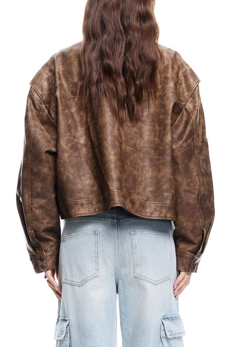LIONESS Hailey Oversize Faux Leather Bomber Jacket, Alternate, color, Vintage Chocolate
