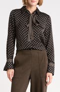 MAX STUDIO Satin Tie Neck Button-Up Shirt