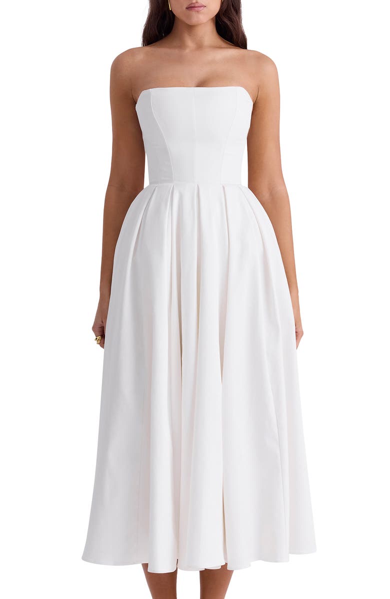 HOUSE OF CB Audrey Strapless Midi Dress, Alternate, color, White