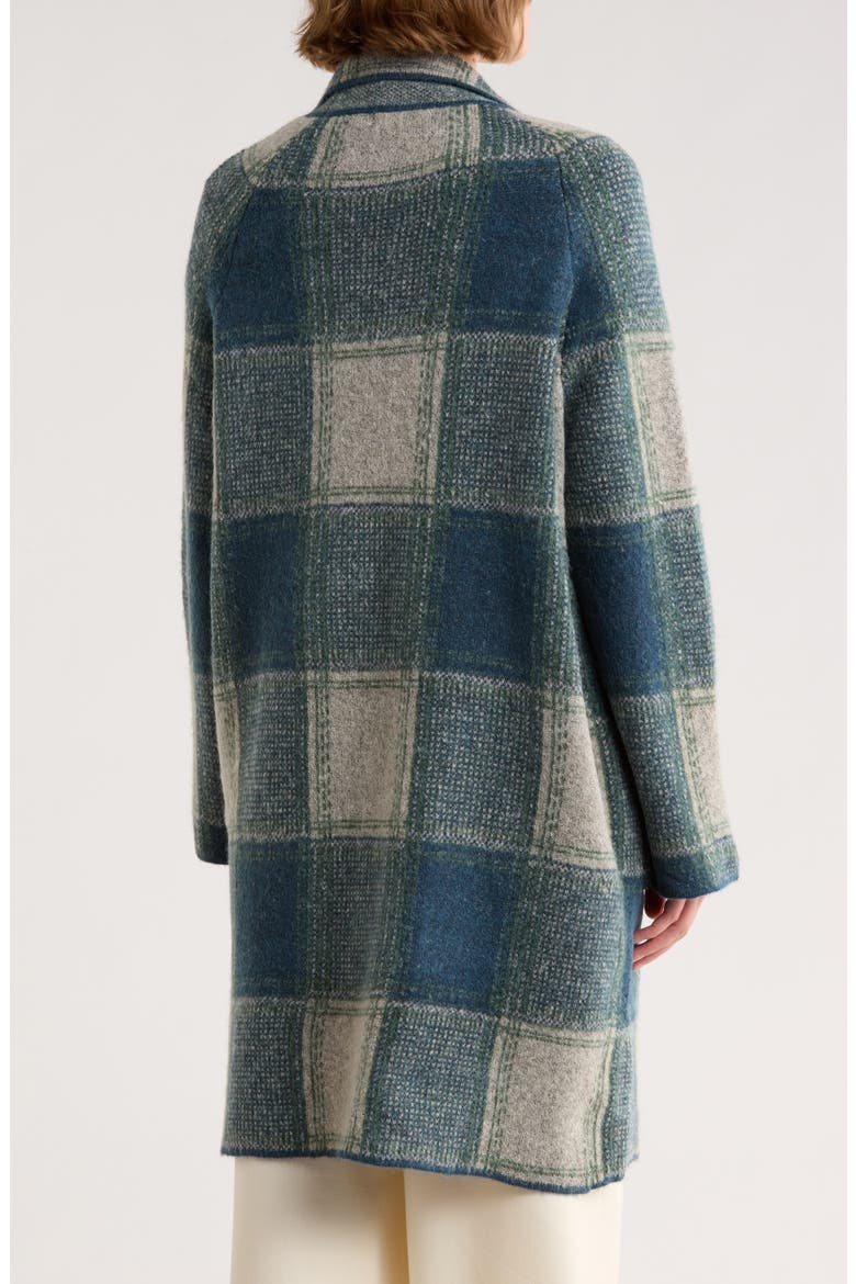 Plaid Longline Cardigan, Alternate, color, TEAL