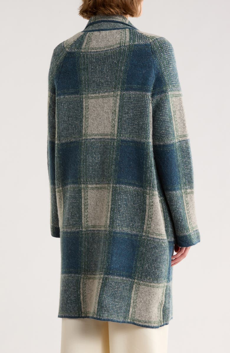 Love Token Plaid Longline Cardigan, Alternate, color, Teal